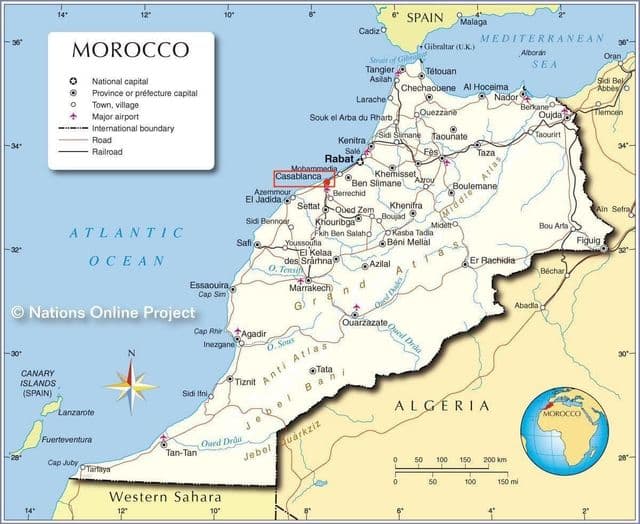 Ville de Casablanca sur la carte de Morocco